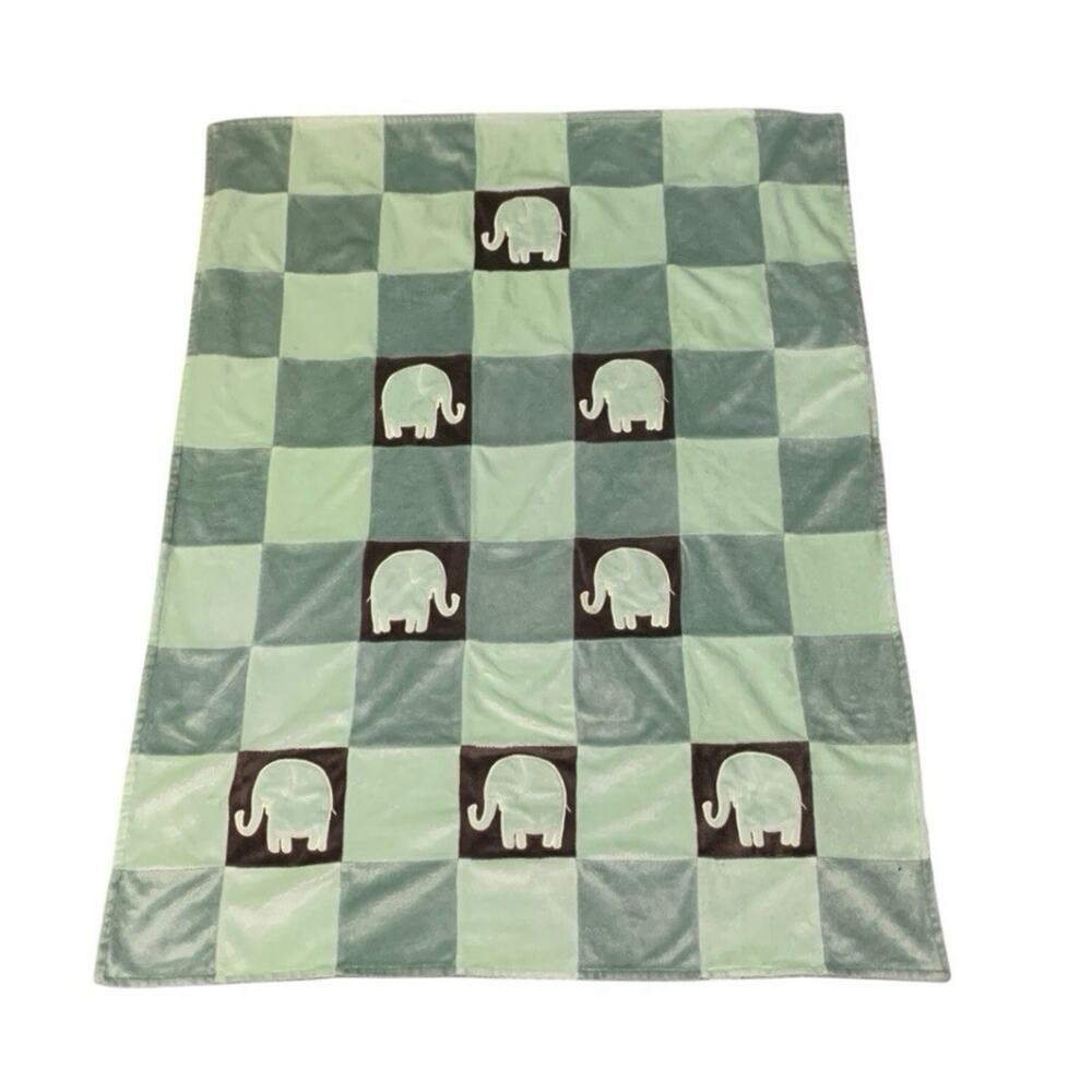 Limited Edition Amy Coe Green Elephant Minky Patchwork Baby Blanket 30x40 - Picture 2 of 9